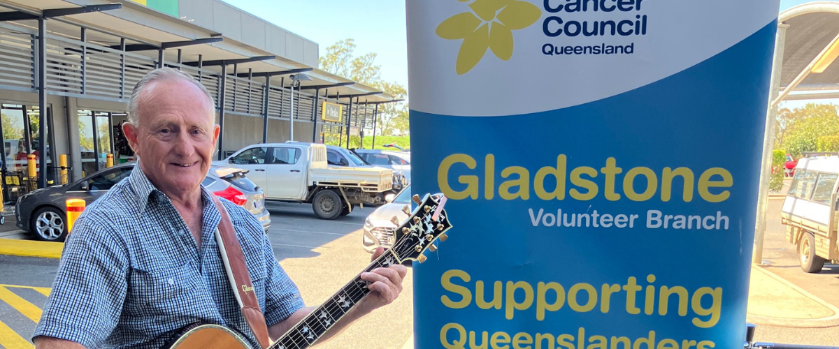 Reg Sutton Strumming for a cause in Gladstone Cancer Council